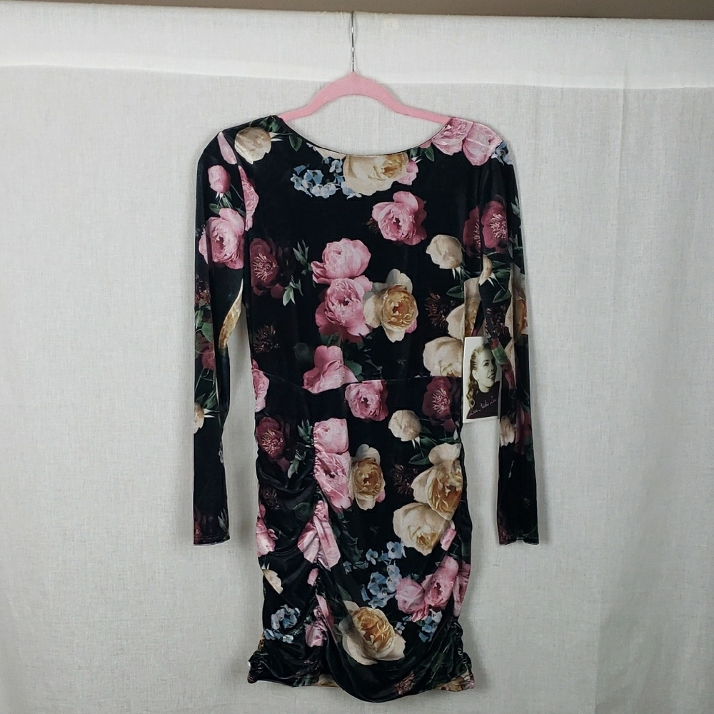 Love Nickie Lew Dress L Velvet Velour Floral Ruched Whimsy Goth Dark Romance NEW